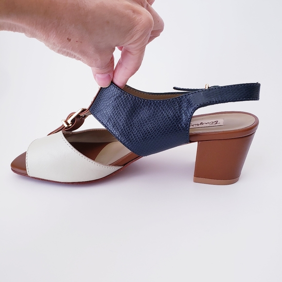 Vintage Tanguiis Leather Colorblock Heeled Sandals - Picture 7 of 14